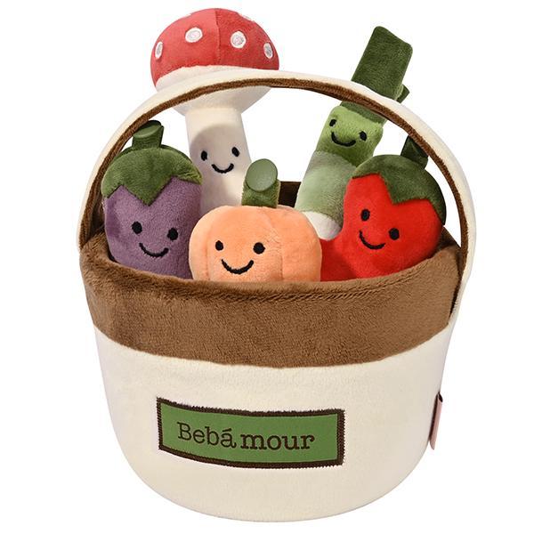 【Bebamour】 Vegetable Pull & Play Plush Toy, Montessori Sensory Toy for Babies 0-12 Months, Soft Stuffed Carrot Set, Perfect Newborn Gift & Baby Shower Present