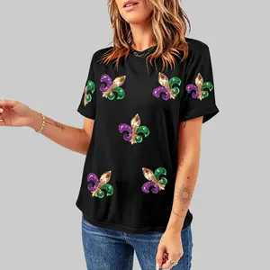 Dear-Lover Women's Polyester Long-Sleeve Hoodie Sweatshirt - Metallic Shimmer Sparkly Sequin Mardi Gras Graphic, Casual Round Neck Pullover, Comfortable Relaxed Fit Carnival Apparel