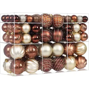 100Pcs Christmas Ball Ornaments Set, Assorted Shatterproof Christmas Ornament, Christmas Tree Theme Hanging Decoration for Xmas Holiday/Party/Wedding (Gold and Brown)