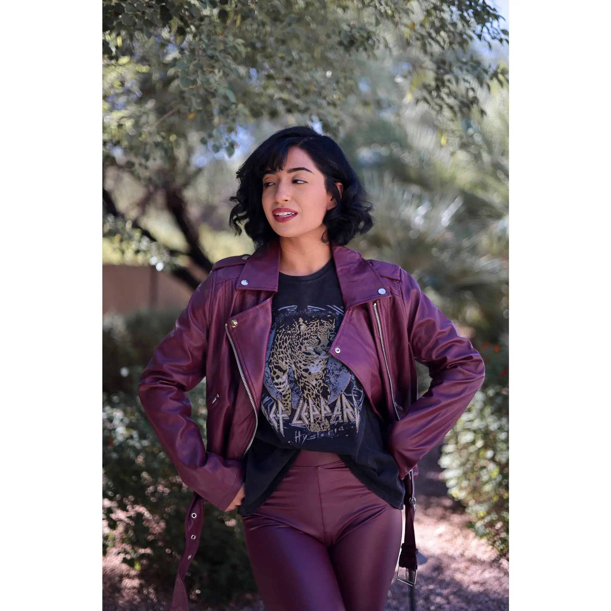 Burgundy - Vegan Leather Biker Jacket Burgundy - Vegan Leather Biker Jacket