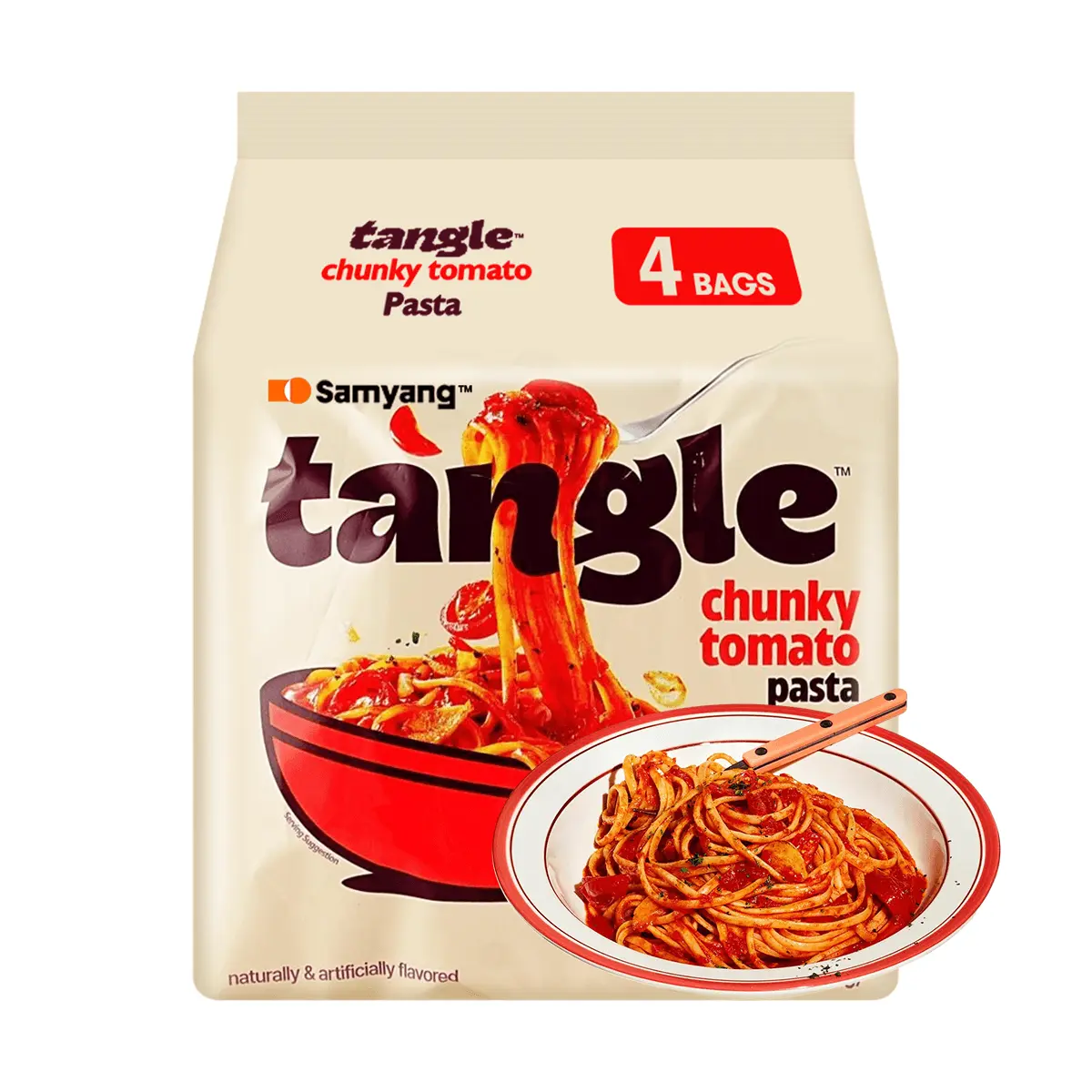 Samyang Tangle Pasta Tomato Flavor - 4 Pack (420g) - High Protein, Low Calorie, Korean Instant Noodles, Costco Style