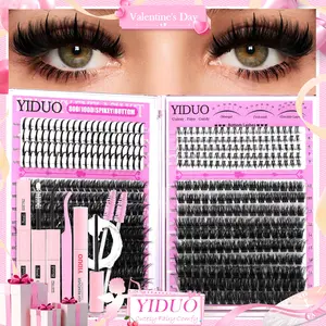 YIDUO 4 Styles Lash Clusters Kit 80D/100D/Bottom/Spike Lashes Clusters Kit 5-18mm Cluster Eyelash Extension Kit Diy Eyelash Extensions 440 Pcs D-Curl With Lash Bond and Seal, Lash Remover，Lash Tweezers,Eyelash Brush DIY at Home Easily