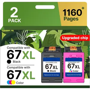 67XL Ink  Black/Color Combo Pack Replacement for  Ink 67 67XL Printer Ink Works for  DeskJet 2827e 2755e 2700 2855e 2800 4155e 2755 2852e Envy 6055e 6000 6455e (2 Pack)