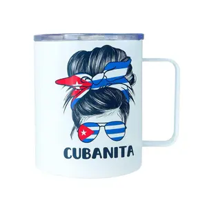 Taza térmica personalizada 12 oz estilo cubano con asa  Taza térmica de acero inoxidable con capacidad de 12 onzas, fabricada con tecnología de doble pared aislante que mantiene bebidas calientes o frías por más tiempo. Su diseño incluye asa ergonómica pa