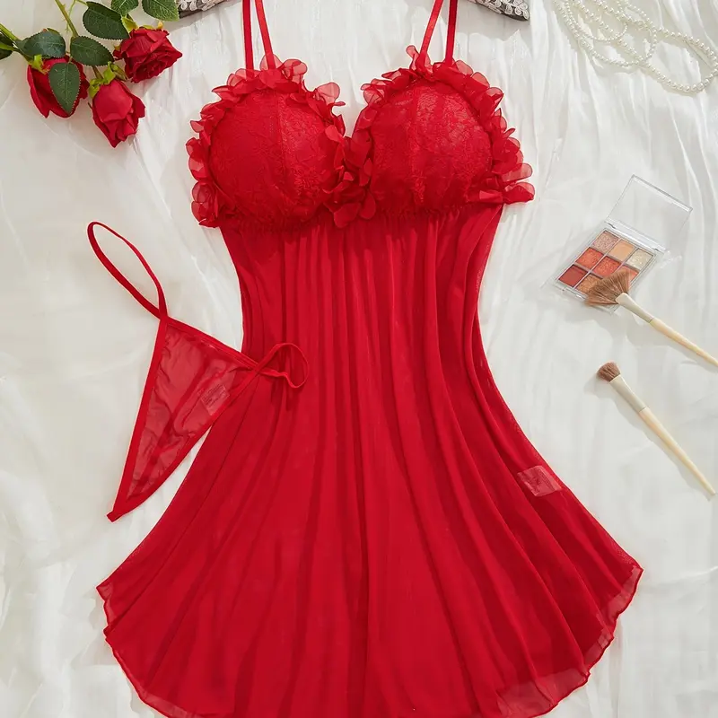 Plus Size Lingerie Set – Supportive Floral Lace Babydoll with Matching G-String, Comfy Yet Sexy for Curvy Women