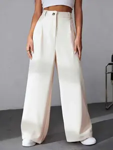 Women's All-Season Casual Business Commute High Waist Straight Leg Pants, Plain Teacher, Fall/winter Wide-Leg Trousers, Fitted Long/pants