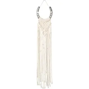 Macrame Equestrian Wall Hanging, Handmade Equestrian Themed Wall Art Decoration, Horseshoe Macrame Wall hanging, Boho Decor Horse Lover Decor (White B)