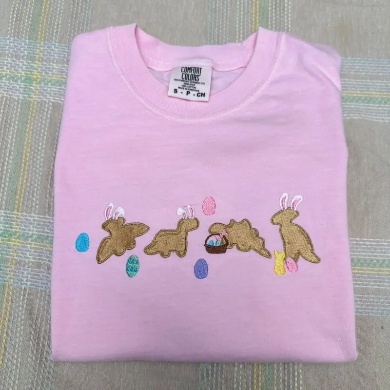 Easter Dino nuggies embroidered Easter comfort colors embroidered T-shirt