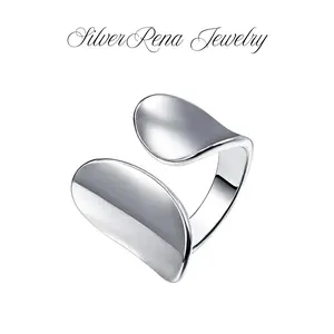 S925 Sterling Silver Stylish Open Ring with Smooth Surface Design, Minimalist Unisex Couple Ring, Punk and Gothic Style Ring Jewelry for Women & Men, Bold Adjustable Thumb Ring, Perfect for Daily Wear for Casual and Suit, Christmas Birthday Gift