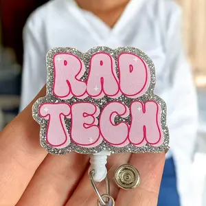 Glitter My Badge RAD tech badge reel for nurse and hospital workers. Radiology Badge clip Badge pull - Retractable swivel clip with a 360 rotation. Great gift for coworker.