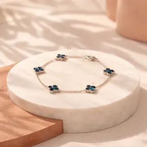 Elegant Black Flower Design Bracelet with Delicate Chain and Secure Clasp for Everyday Wear (BR-P15TB)