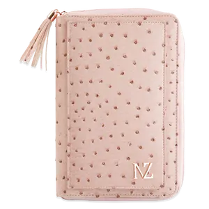 Nzitelli A5 Vegan Leather Planner Cover Organizer – LA Tigresse | Ostrich Texture Planner Blinder with Rose Gold Rings & Zipper Pocket | Pink Tassel A5 Planner – Card Slots – ID Window | Stylish Organizer Binder Planner Wallet for Women