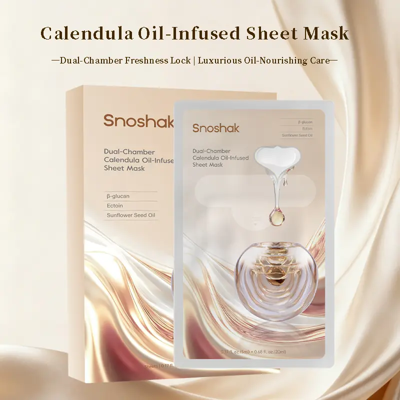 SNOSHAK Dual-Chamber Calendula Oil-Infused Sheet Mask - Nourishing, Gentle, Soothing All Skin Moisturizer with Ectoin, Beta-Glucan, Sunflower Seed Oil to Hydrate (Beauty & Personal Care)