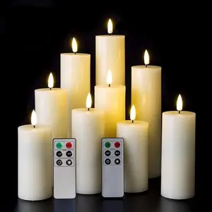Realistic  Slim Flameless Pillar Candes with Remote, Real Wax Flickering Tall LED  Fireplace Candles Set of 9
