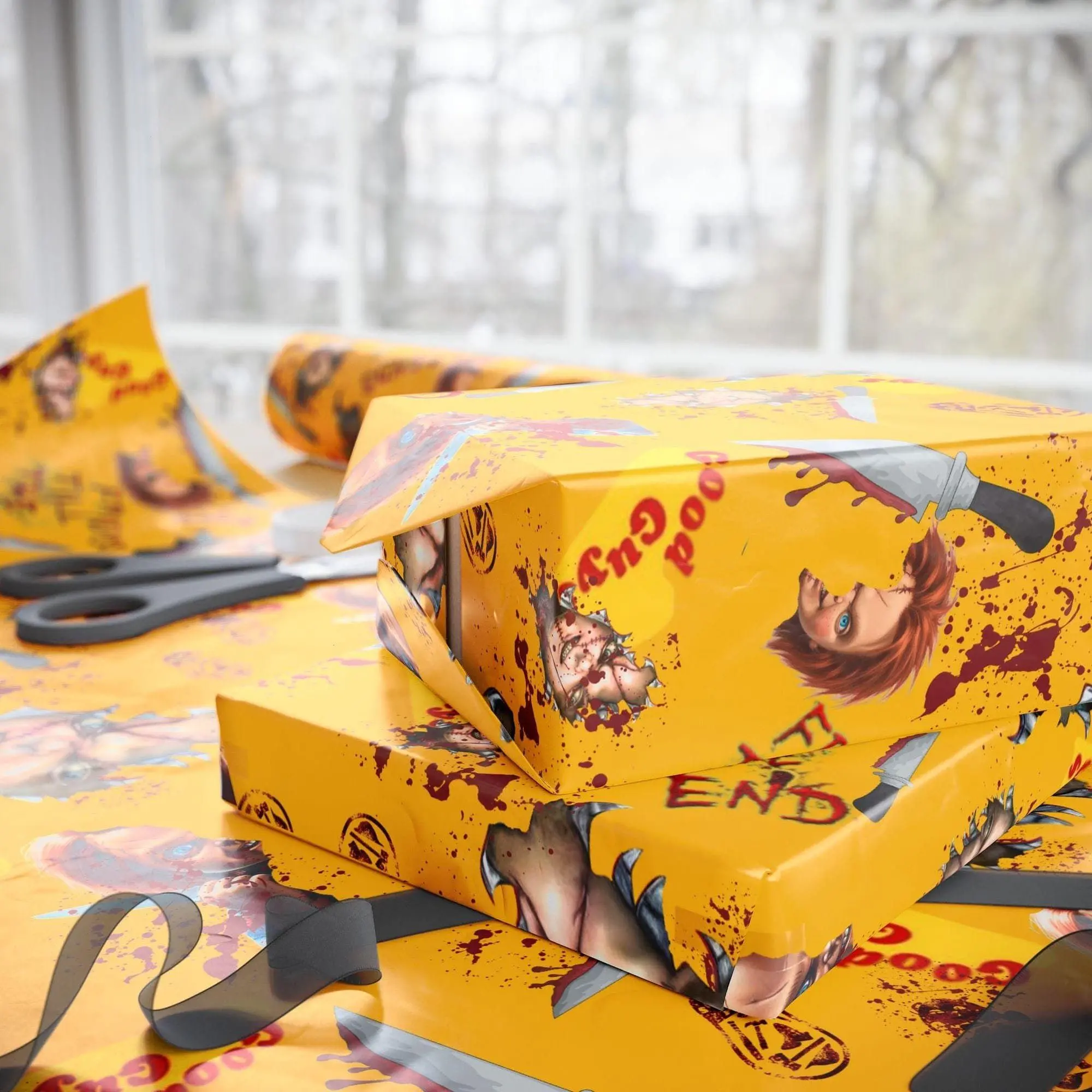 Wrapping Paper in Horror (Good Guys Yellow Box) Nightmare Wrapping Paper