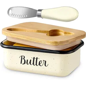 Butter Dish with Lid and Butter Curler Knife for Countertop - Unbreakable Metal Keeper Container with High-quality Double Silicone Sealing, for Kitchen Farmhouse Decor,Speckled