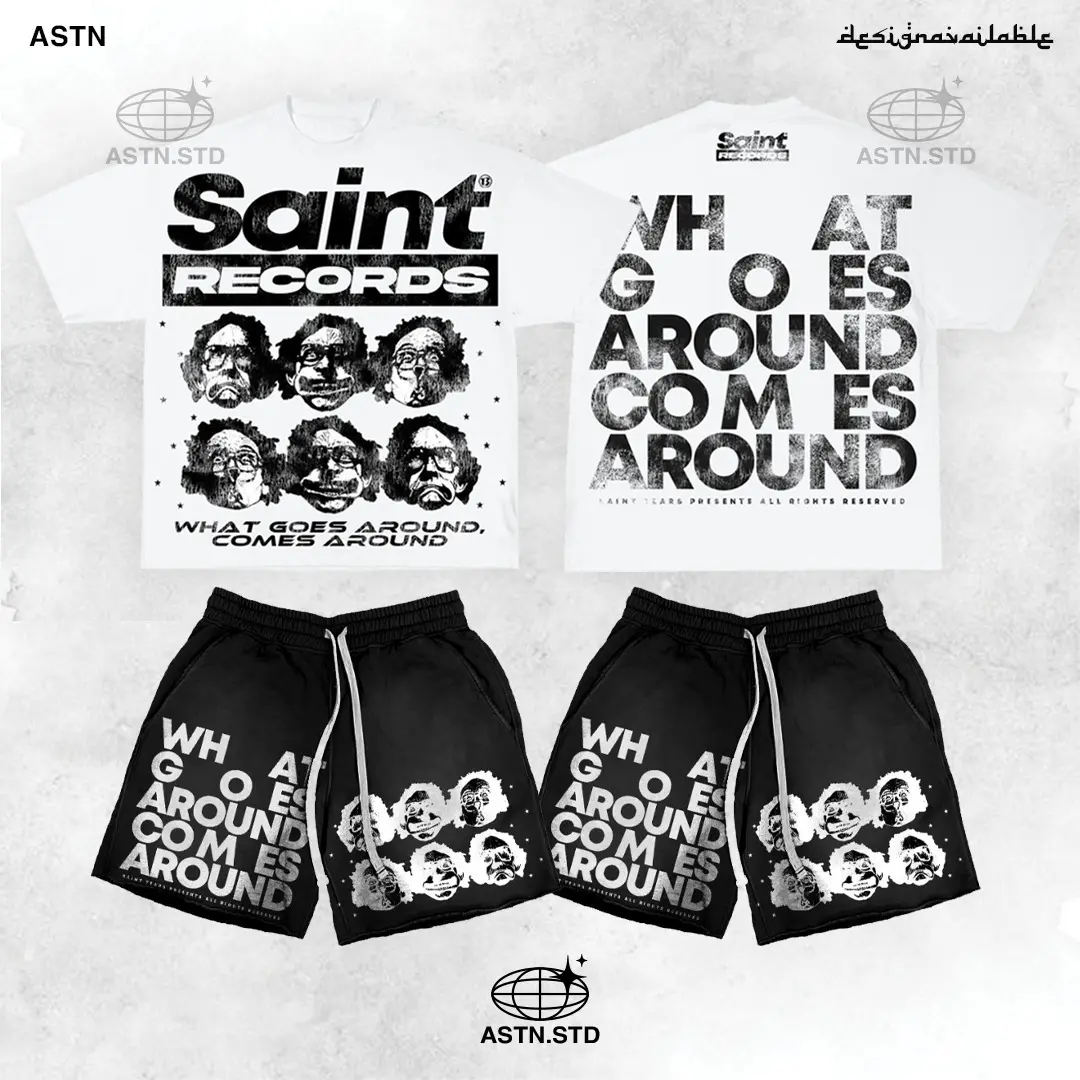 Bundle Y2K Graphic Tshirt/Shorts "What Goes Around Comes Around" Personalize Printed Casual Cotton