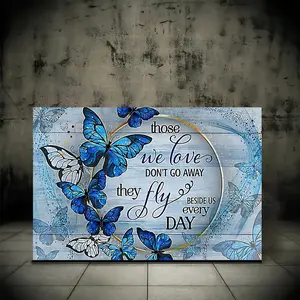 2D Flat 1pc Blue Butterfly Canvas Wall Art- Inspirational Design, Perfect for Living Room, Bedroom, or Bathroom Decor, (Framed Frameless Poster Optional)& Ready to Hang for a Serene& Artistic Look, Ideal Gift for Any Occasion