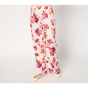 Susan Graver Printed Satin Twill Regular Wide Leg Pull On Pants