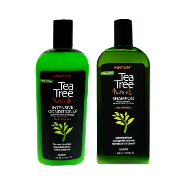 Fantasia IC Tea Tree Haircare Bundle - 12oz Cleansing Shampoo Cleanser, 12oz Nourishing Hydrating Intensive Moisture Conditioner, Combines Shampoo and Conditioner for Curly Hair