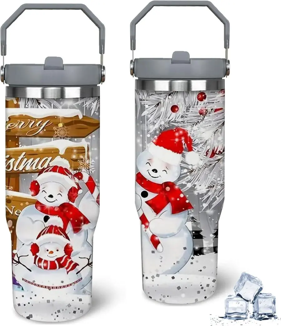 40 oz Stainless Steel Insulated Christmas Snowman Tumbler - 1pc Portable, Easy-to-Clean Kitchenware Drinkware with Handle, Transparent Lid, Straw, Slim Base, Ideal for Adults 14+, Thanksgiving/Easter/Father's Day Beverage Gifts, Insulation, 40 Oz Tumbler