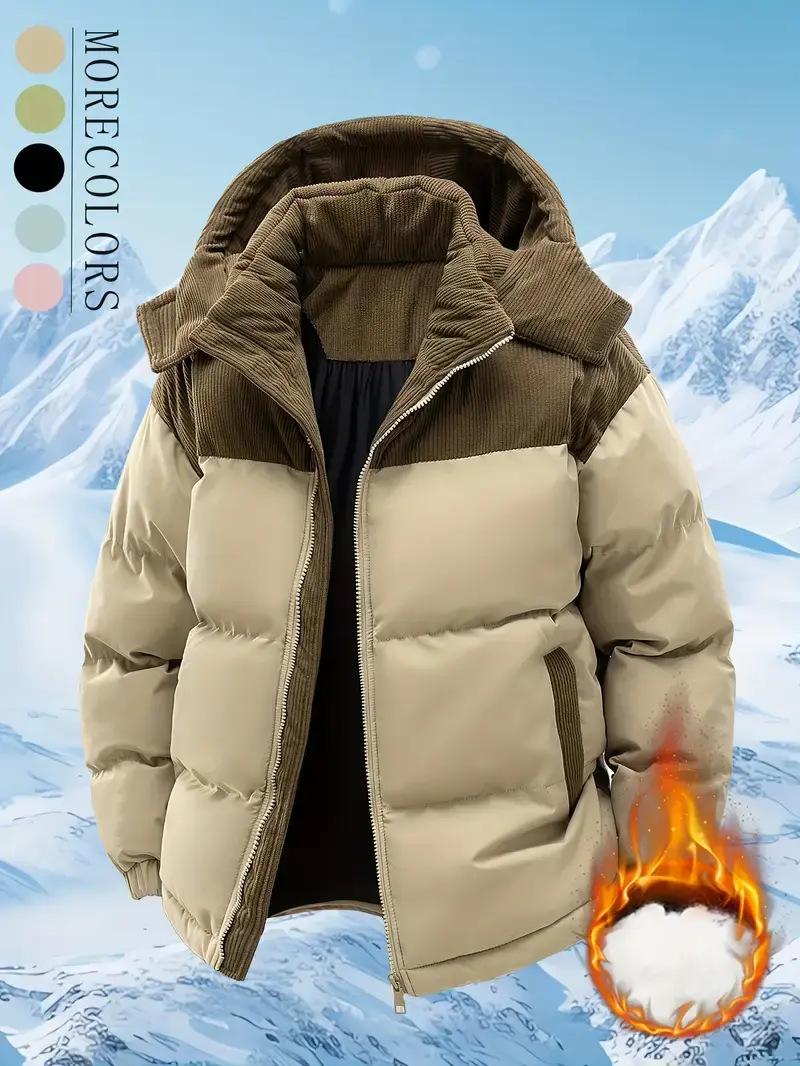 Men's 1 Piece Quilted Hooded Jacket, Perfect for Casual Wear and Everyday Outings, Winter Coat Menswear Tops western wear men western clothing giveon concert outfit fur coat jacket winter coat Long Sleeve
