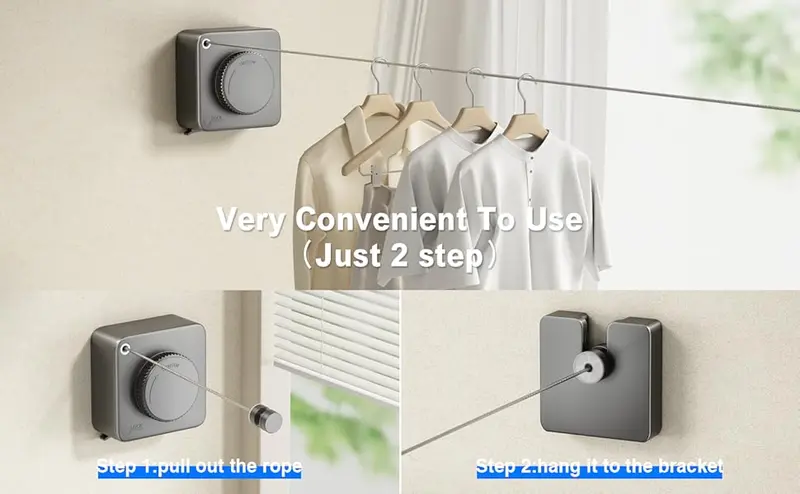 Retractable Wall-Mounted Laundry Drying Rack - Heavy-Duty Anti-Sag Device, 15.1FT Stainless Steel Home Goods, 15-20Kg Load-Bearing Wall Mounted Clotheslines, Space-Saving Indoor/Outdoor Laundry Accessory for Apartments, 15 - 20 Kg, Auto Retractable Washin