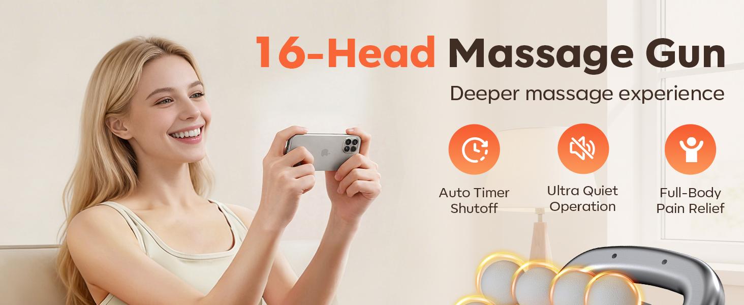 Head Massage Gun with 9 Modes, Deep Tissue Percussion with 30 Levels Quiet Muscle Massage Gun with Red Light Therapy for Full-Body Relaxation, Daily Use Gift