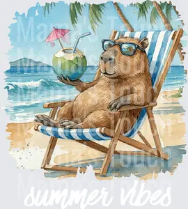 Cool Capybara Relaxing on Beach Chair with Coconut Drink
