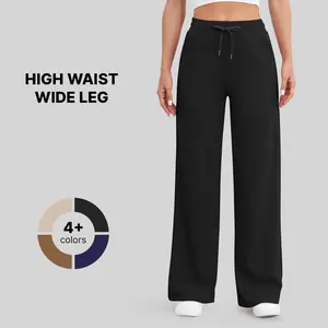 G4Free Wide Leg Yoga Pants with Pockets for Women Sweatpants Casual Drawstring Stretch Pants Petite/Regular/Tall Lightweight Adjustable Bottom  Fit
