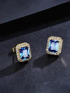 ICED CHICS 1 Pair Blue Gemstone Hip-hop Earrings, Oversized Synthetic Cubic Zirconia Stud Earrings Jewelry, Suitable for Daily Wear, Unisex