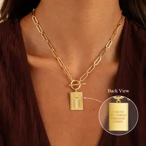 Tewiky Charm Outdoorfun Cross Choker Necklace for Women & Men Thick Chunky Paperclip Chain Cuban Link Chain Jesus' Blessing Message Hip Hop Jewelry Trendy Fashion Gifts