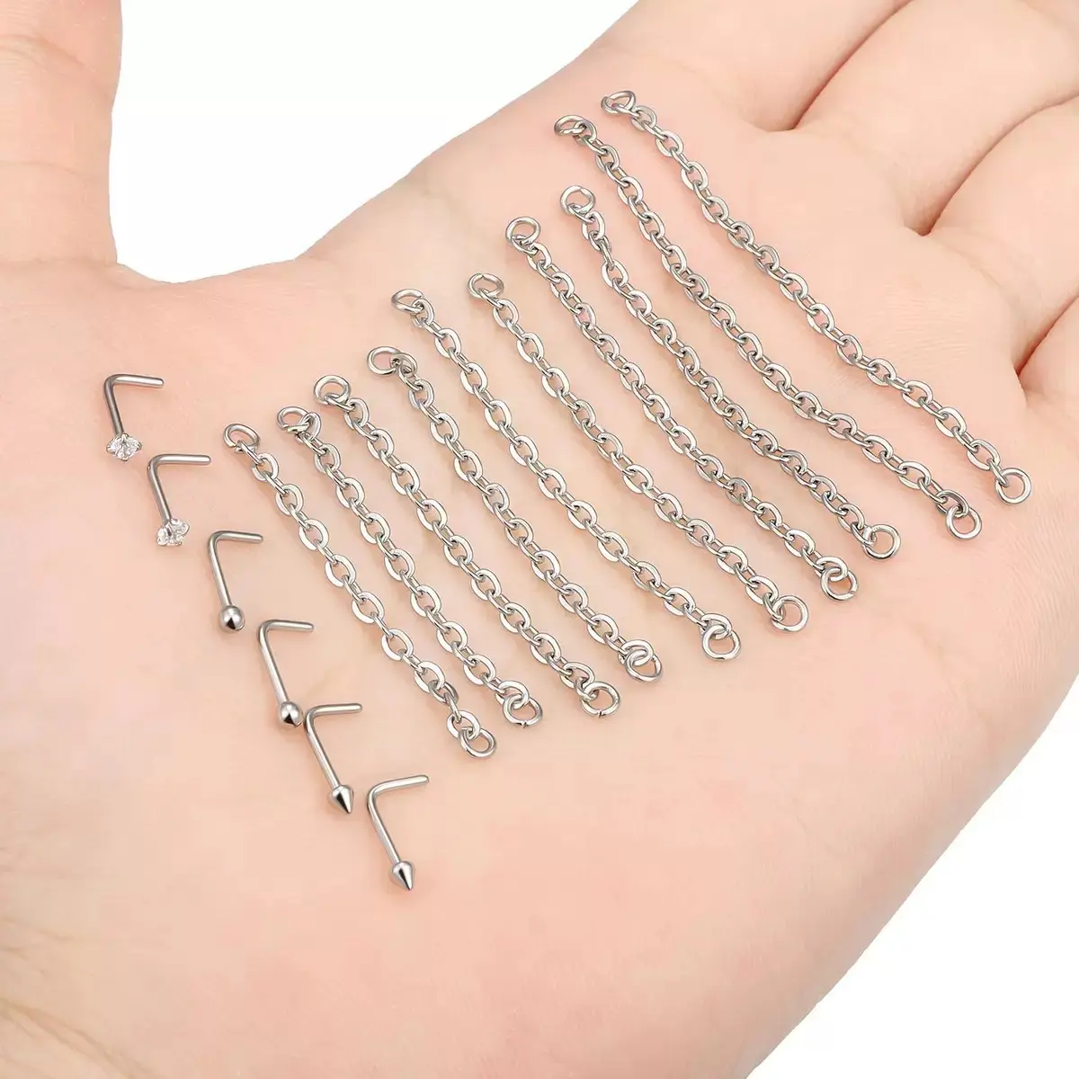 10PCS Nose Studs Chain Sets, Double Nostril Nose Piercing Jewelry for Stylish Looks