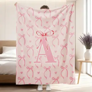Personalized Pink Ribbon Alphabet Blanket Custom A-E Embroidered Name Creates Cherished Keepsake Ultra Soft Flannel For Snuggle Sessions Precious Memo