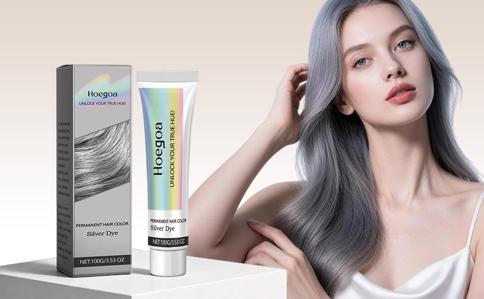 Silver Gray Hair Color Cream Smooth Shiny Hair Dye Long Lasting Gentle Formula Easy Use Voluminous Hair Look Hair Color Product
