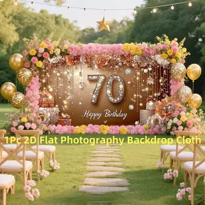 2D Flat, 1pc Vibrant Elegant Birthday Backdrop for Women, Flower Party Photo Booth Background, 70th Party Banner Background Decor- Large 320X180cm Colorful Party Background for Photo Booth, Birthday Decorations, Birthday Party Supplies, Vinyl