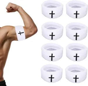 8 Pack Cross Sports Bicep Bands – Elastic Athletic Arm Sweatbands for Men Women, Absorbent Workout Armbands for Basketball, Football, Running & Gym (White)