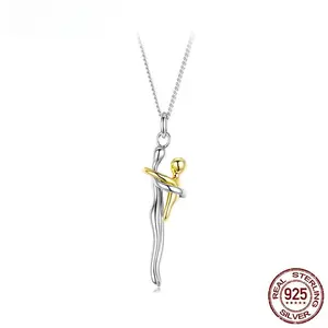 Sterling Silver Gold Two-tone Mom & Child Hug Pendant Necklace Family Gift Jewelry for Mom