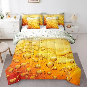 Beer Themed 7 Piece Bed in a Bag for Boys Men,3D Suds Bubble Comforter Set,Drink Cheer Quilt Set for Lovers Bedroom Decor,Yellow White Sheet Set,Reversible