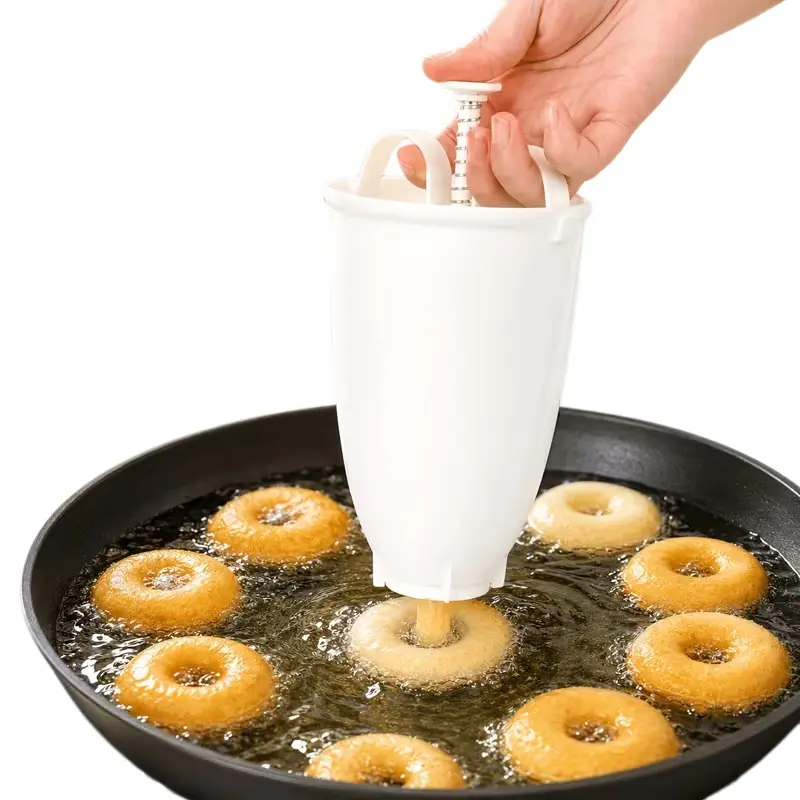 3pc Hand-squeezed Dessert Baking Mold,Plastic Doughnut Donut Maker Machine Mold DIY Tool Kitchen Pastry Making Bake Ware Stainless Steel (White)