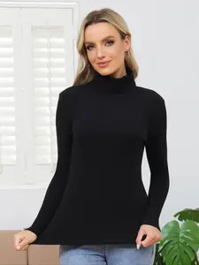 Women's Sporty Thermal Underwear Top, Mock Neck Long Sleeve Knit Tee, Warm Comfortable Base Layer for Fall Winter Fashion