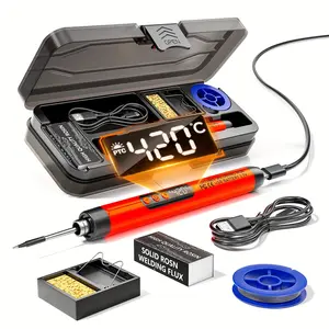 LCD USB Soldering Iron Kit, Adjustable Temperature Electric Solder Tool with Storage Case for DIY Electronics