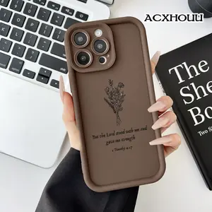 Case for iPhone 17 16 E Pro Max 15 Plus 14 13 12 11 XS XR Floral Scripture Art Anti-Scratch Shockproof Soft Silicone Protective Cover