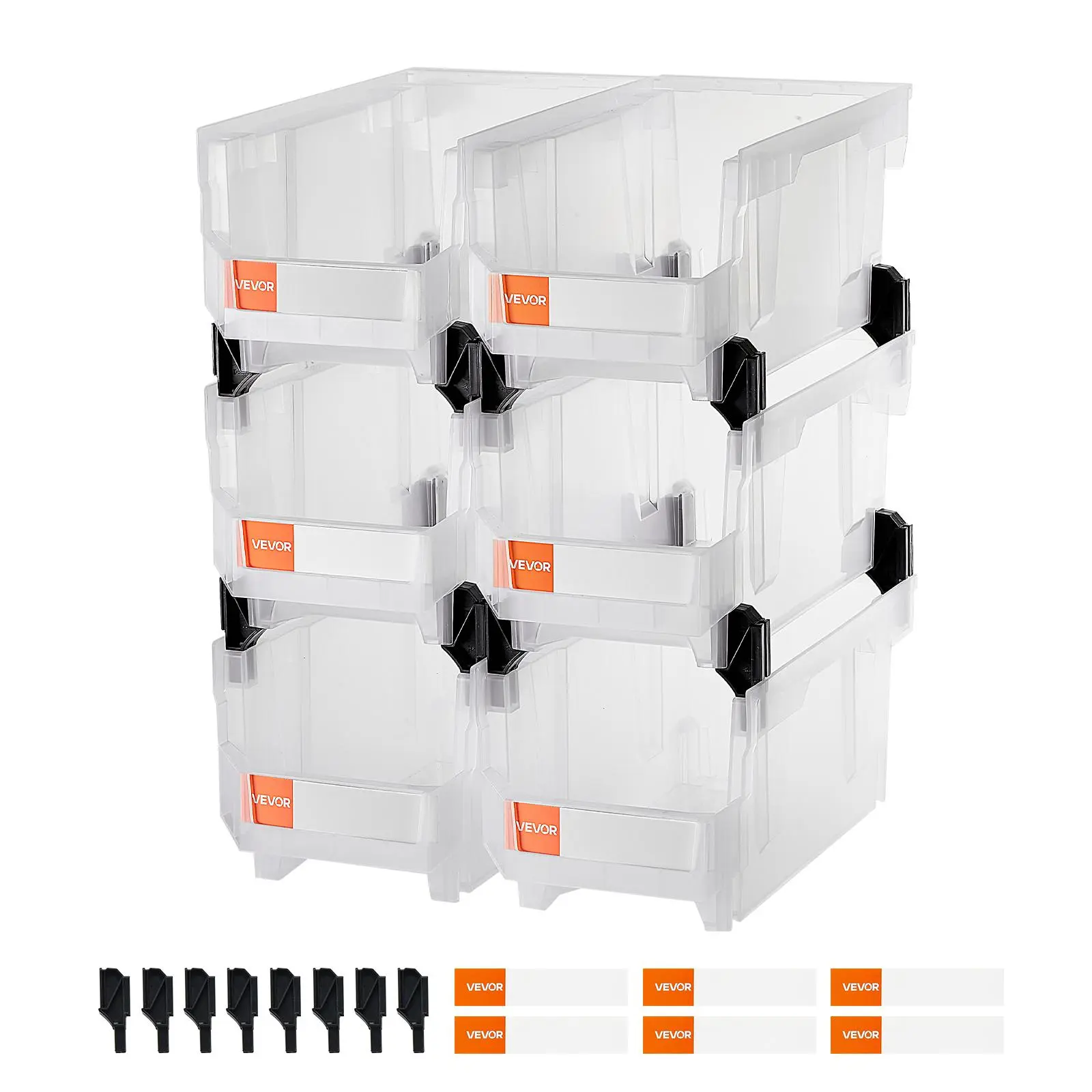 【summerfinds】VEVOR Modular Transparent Plastic Stackable Storage Bins (6 Pack, 14.8x8.5x7.1in) - Storage Organizer for Laundry, Playrooms, Small Parts, Office Supplies