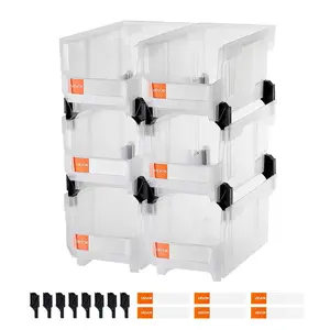 VEVOR Plastic Stackable Storage Bins, Summervibes, , 14.8 x 8.5 x 7.1 inch (6 Pack), Plastic Containers for Organizing & Storage Bins for Closet, Garage, Small Parts, Office Supplies, Other Accessories, Transparent