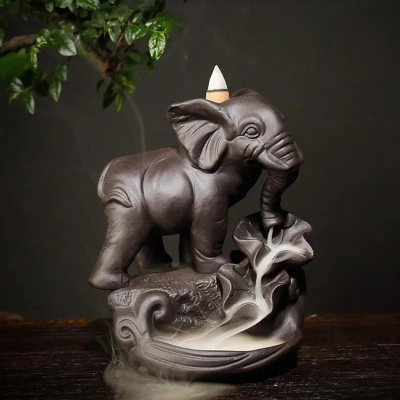 Elephant Design Backflow Incense Burner, 1 Count Ceramic Cone Incense Holder, Home Decor Ornament for Living Room Bedroom Office, Freshener, Aromatherapy Scent Diffuser, Cool Incense Burners, Bakhoor Burner