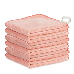 Makeup Remover Cloth 12 x 12 Inch, Reusable Makeup Remover Towels for Washing Face, 6 Pack Washable Microfiber Face Cloth Fast Drying Washcloth, Coral