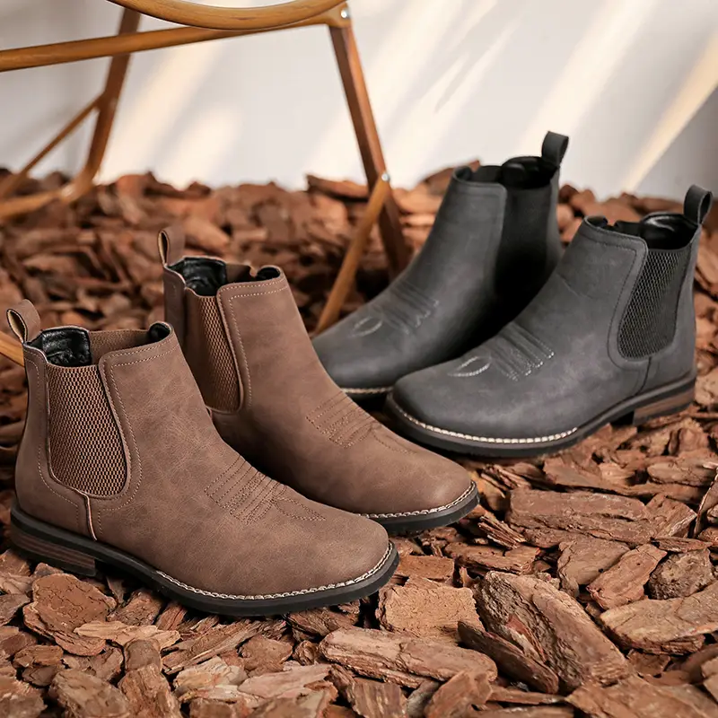 Western Cowboy Boots Men's Square Toe Chelsea Boots Ankle Boots Casual Retro Fashion Classic Comfortable Shoes，Simple and fashionable boots Khaki Foot
