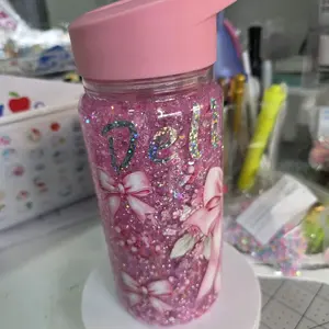 glitter lava effect snow glove tumbler with floating glitter in liquid between walls vaso tipo snow globe