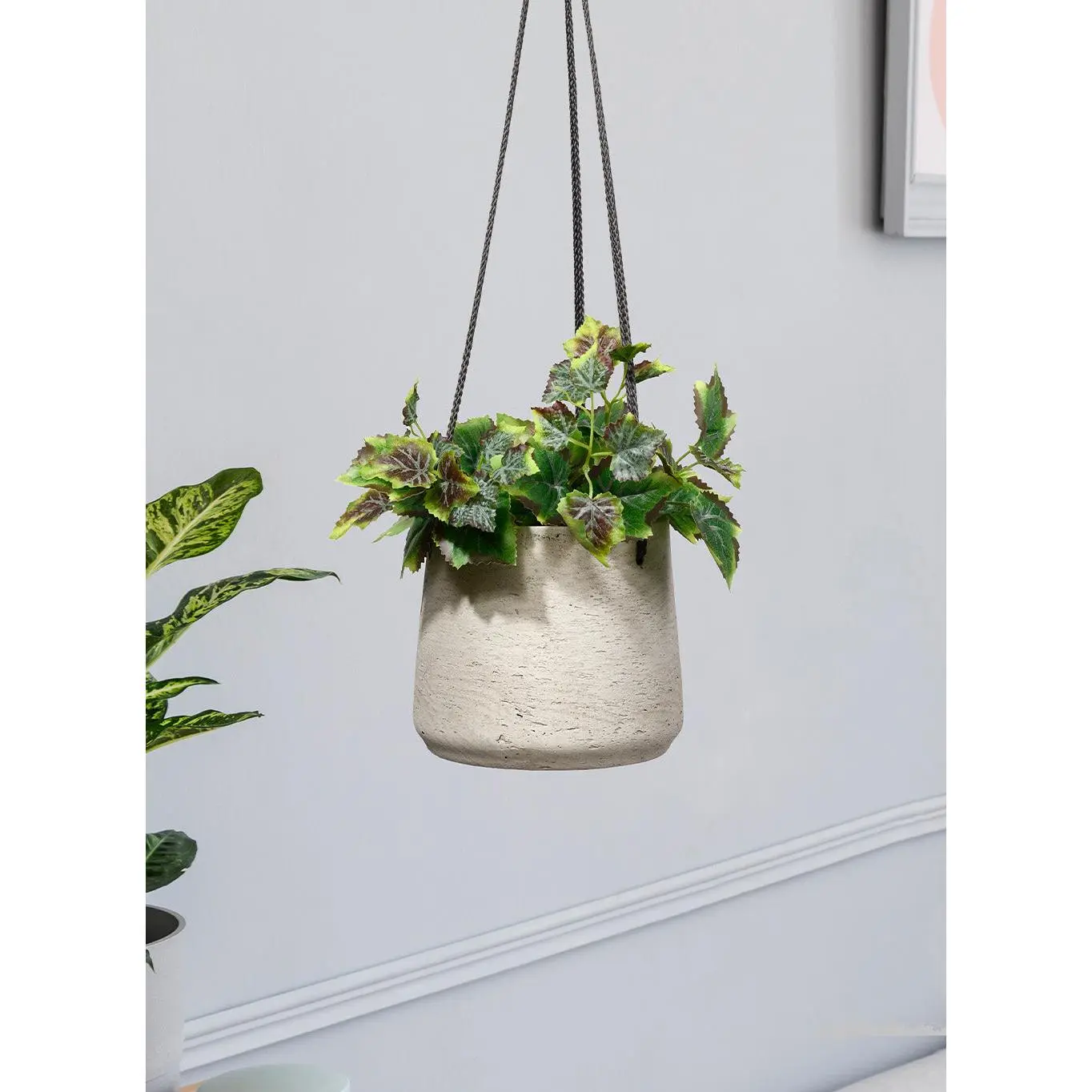 Round Cement Hanging Planter, 5.25”D x 4.5"T